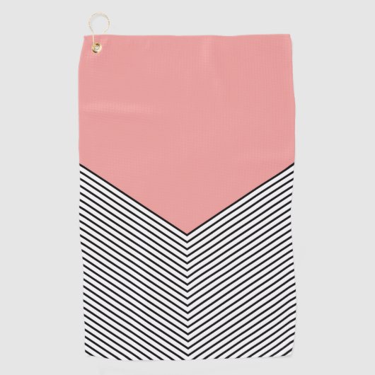 Zwart-wit chevron ontwerp en roze driehoek golfhanddoek (Voorkant)