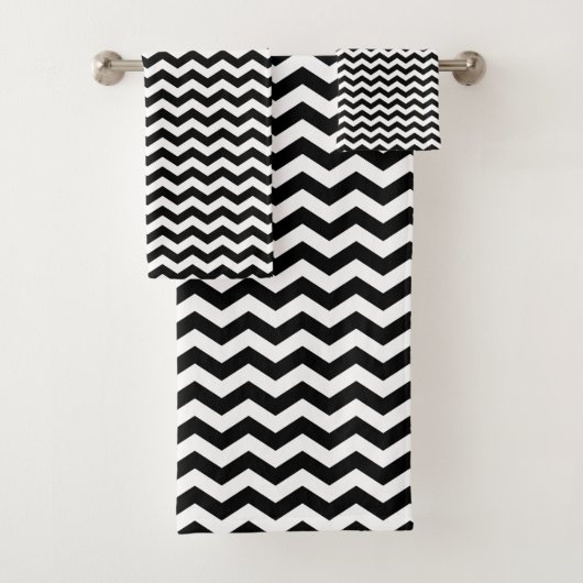 Zwart-wit Chevron-ontwerp - Handdoekset Bad Handdoek (Insitu)
