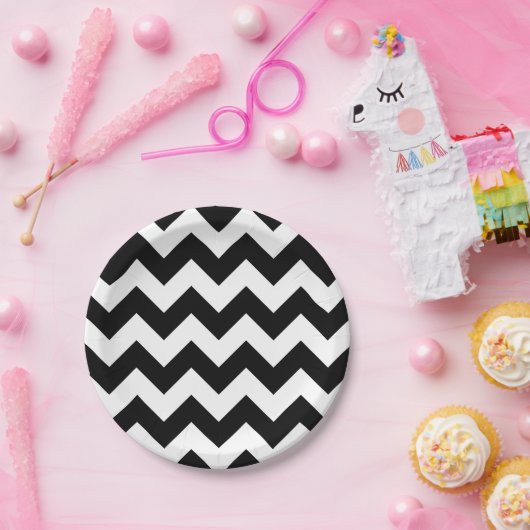 Zwart-wit Chevron Paper Bord (Feest)