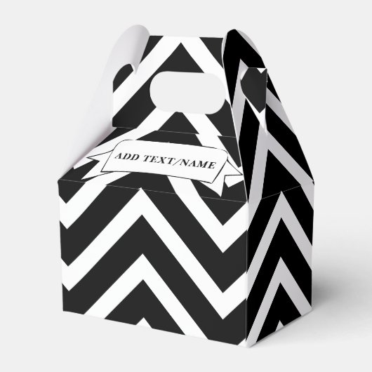 Zwart-wit Chevron Patroon Aangepaste naam Bedankdoosjes (Achterkant)