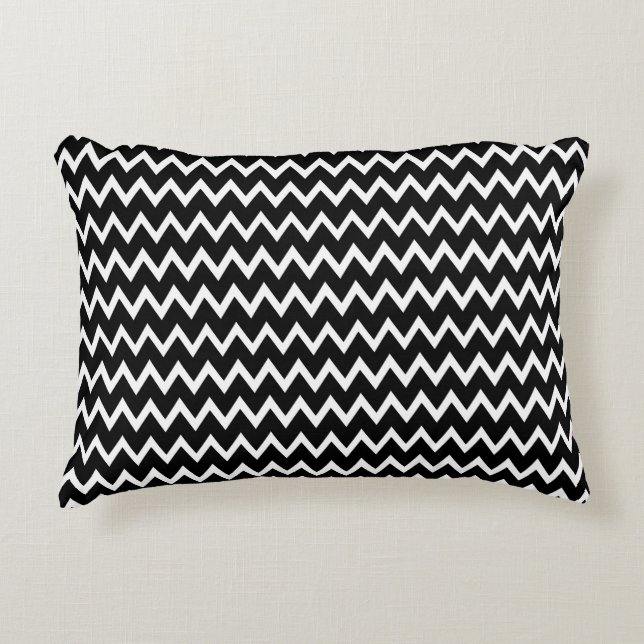 Zwart-wit Chevron-patroon Accent Kussen (Voorkant)