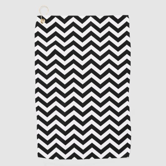 Zwart-wit Chevron-patroon Golfhanddoek (Voorkant)