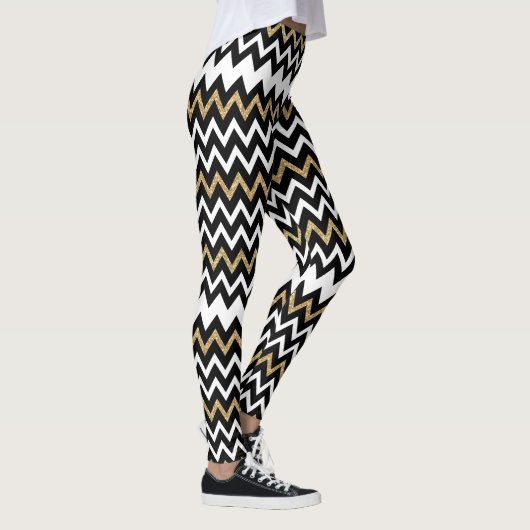 Zwart & Wit Chevron Patroon Goud Accent Leggings (Rechts)