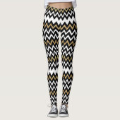 Zwart & Wit Chevron Patroon Goud Accent Leggings (Voorkant)