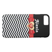 Zwart wit chevron patroon met rode boog en juweel Case-Mate iPhone case (Achterkant (Horizontaal))