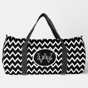 Zwart-wit Chevron patroon Monogrammed Large Plunjezak