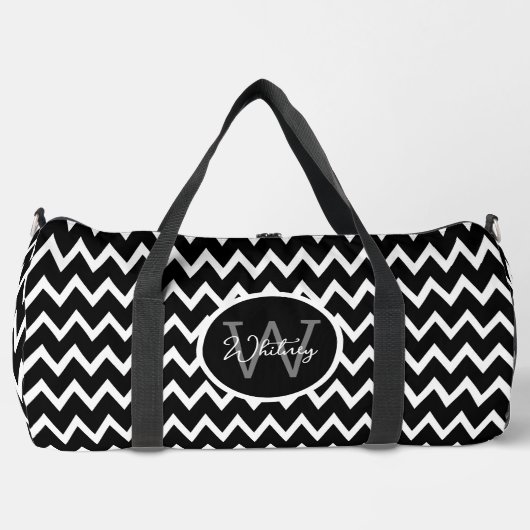 Zwart-wit Chevron patroon Monogrammed Large Plunjezak (Voorkant)