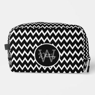 Zwart-wit Chevron patroon Monogrammed Large Toilettasje