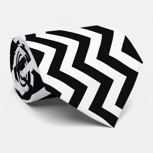 Zwart-wit Chevron-patroon Stropdas (Opgerold)