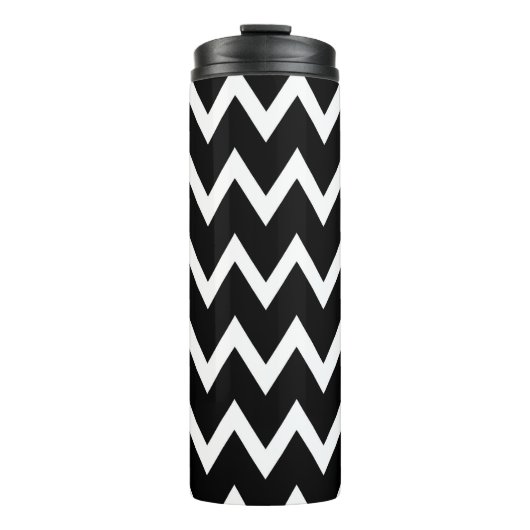 Zwart-wit Chevron-patroon Thermosbeker (Voorkant)