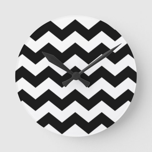 Zwart-wit Chevron Pattern Ronde Klok (Voorkant)