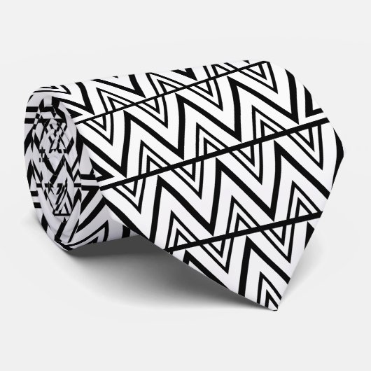 Zwart-wit Chevron Pattern Stropdas (Opgerold)