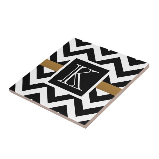 Zwart-wit Chevron Pattern Tegeltje (Zijkant)