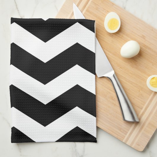Zwart-wit Chevron Pattern Theedoek (Quarter Fold)