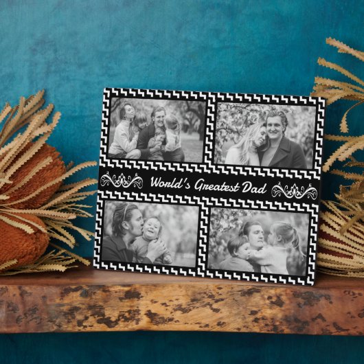 Zwart-wit Chevron Photo Collage Vaderdag Fotoplaat (Zijkant)
