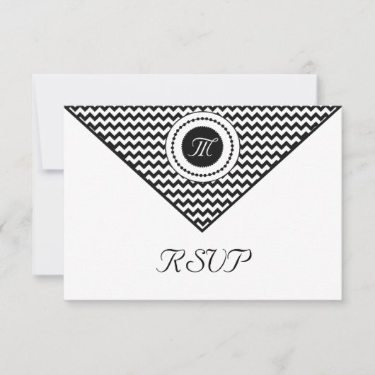 Zwart-wit Chevron RSVP Kaartje (Voorkant)