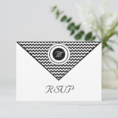 Zwart-wit Chevron RSVP Kaartje (Staand voorkant)