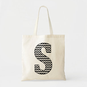 Zwart-wit Chevron "S" Monogram Canvas tas