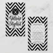 Zwart-wit Chevron Scissors Hair Stylist Afsprakenkaartje (Voorkant / Achterkant)