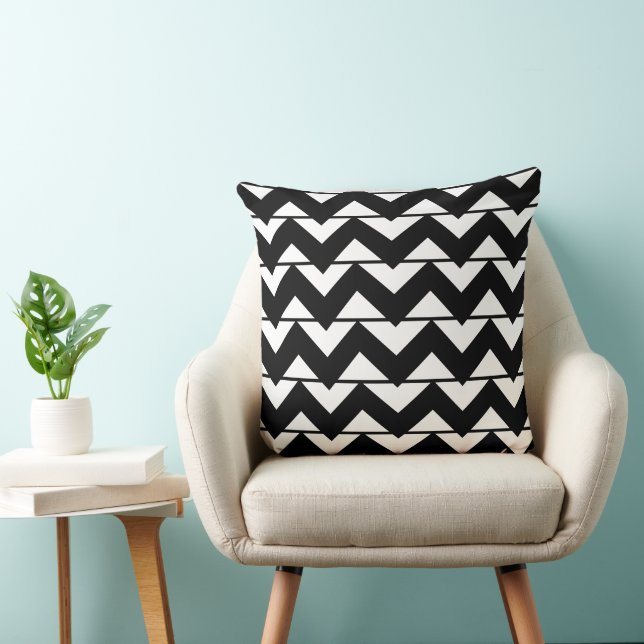 Zwart-wit chevron streep kussen (Stoel)