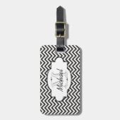 Zwart-wit Chevron Stripe Bagagelabel (Voorkant verticaal)