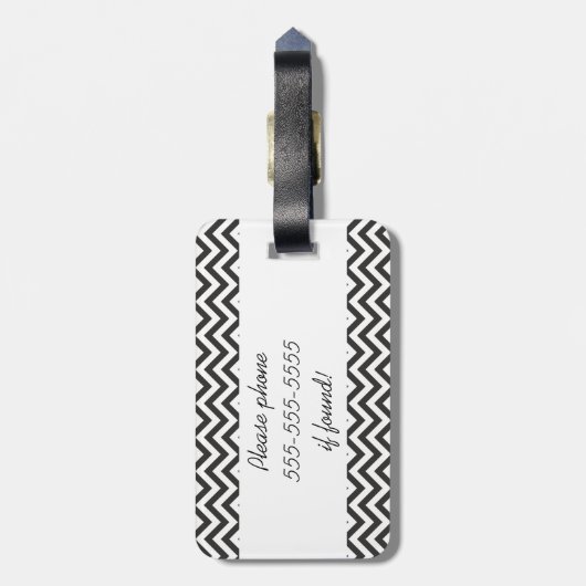 Zwart-wit Chevron Stripe Bagagelabel (Achterkant verticaal)