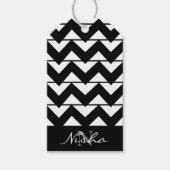 Zwart-wit Chevron Stripe, gepersonaliseerd Cadeaulabel (Voorkant)