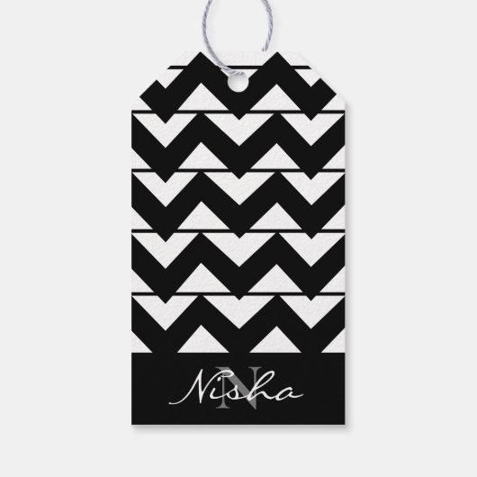 Zwart-wit Chevron Stripe, gepersonaliseerd Cadeaulabel (Achterkant)