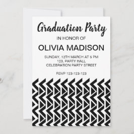 Zwart-wit Chevron Stripe Graduation Party Kaart