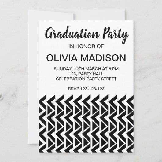 Zwart-wit Chevron Stripe Graduation Party Kaart (Voorkant)