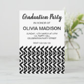 Zwart-wit Chevron Stripe Graduation Party Kaart (Staand voorkant)