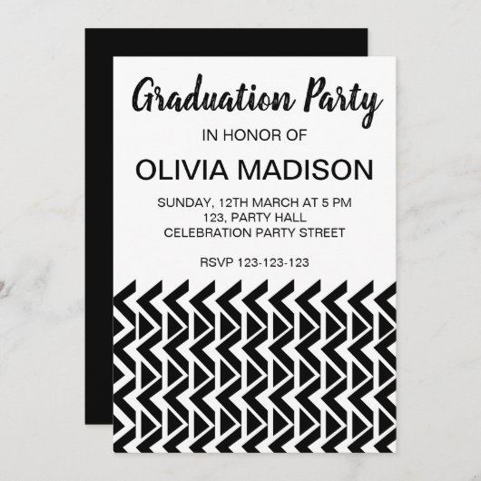Zwart-wit Chevron Stripe Graduation Party Kaart (Voorkant / Achterkant)