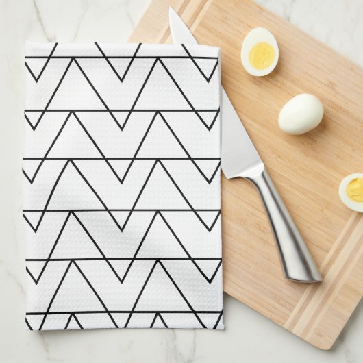 Zwart-wit Chevron Stripe Pattern Theedoek (Quarter Fold)