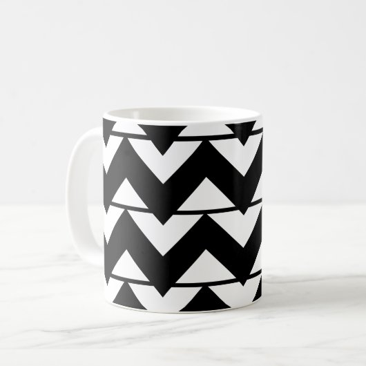 Zwart-wit Chevron Stripe Zigzag Pattern Koffiemok (Voorkant links)