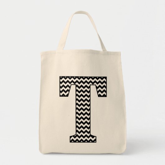 Zwart-wit Chevron "T" Canvas tas (Voorkant)