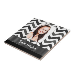 Zwart-wit chevron tegeltje