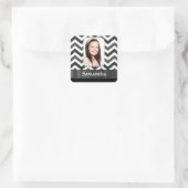 Zwart-wit chevron vierkante sticker (Tas)
