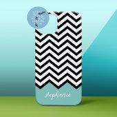 Zwart wit Chevron Voeg Jouw naam blauwgroen toe Case-Mate iPhone Case