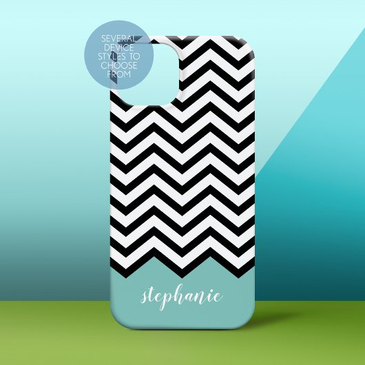 Zwart wit Chevron Voeg Jouw naam blauwgroen toe Case-Mate iPhone Case