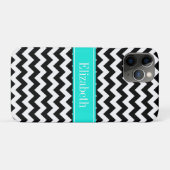 Zwart wit Chevron Zig Zag Brt Aqua Name Monogram Case-Mate iPhone Case (Achterkant (horizontaal))