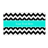 Zwart wit Chevron Zig Zag Brt Aqua Name Monogram Etiket (Voorkant)