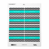 Zwart wit Chevron Zig Zag Brt Aqua Name Monogram Etiket (Full Sheet)