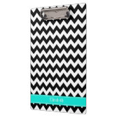 Zwart wit Chevron Zig Zag Brt Aqua Name Monogram Klembord (Links)