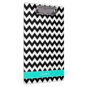 Zwart wit Chevron Zig Zag Brt Aqua Name Monogram Klembord (Rechts)