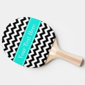 Zwart wit Chevron Zig Zag Brt Aqua Name Monogram Tafeltennisbatje (Zijkant)