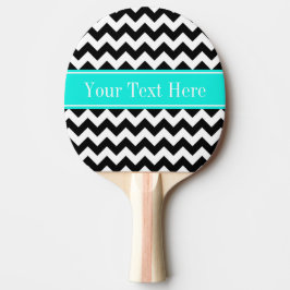 Zwart wit Chevron Zig Zag Brt Aqua Name Monogram Tafeltennisbatje