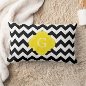 Zwart Wit Chevron Zig-Zag Geel Monogram Kussen (Deken)