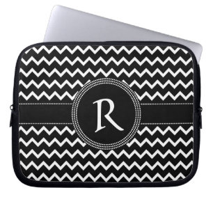 Zwart-wit Chevron Zig Zag Retro Elegance Laptop Sleeve