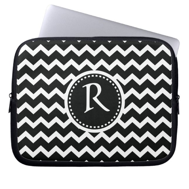 Zwart-wit Chevron Zig Zag Retro Elegance Laptop Sleeve (Voorkant)