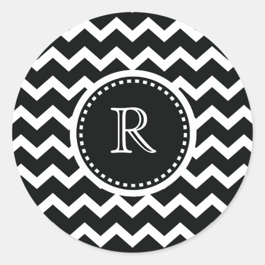 Zwart-wit Chevron Zig Zag Retro Elegance Ronde Sticker (Voorkant)